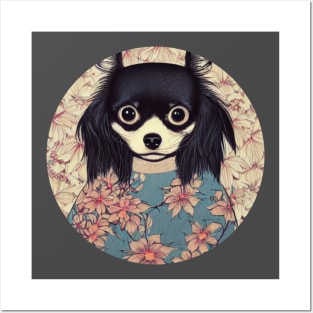 Black Long Haired Chihuahua Japan Blossom Hairy Fluffy Chihuahua Dog Mom Posters and Art